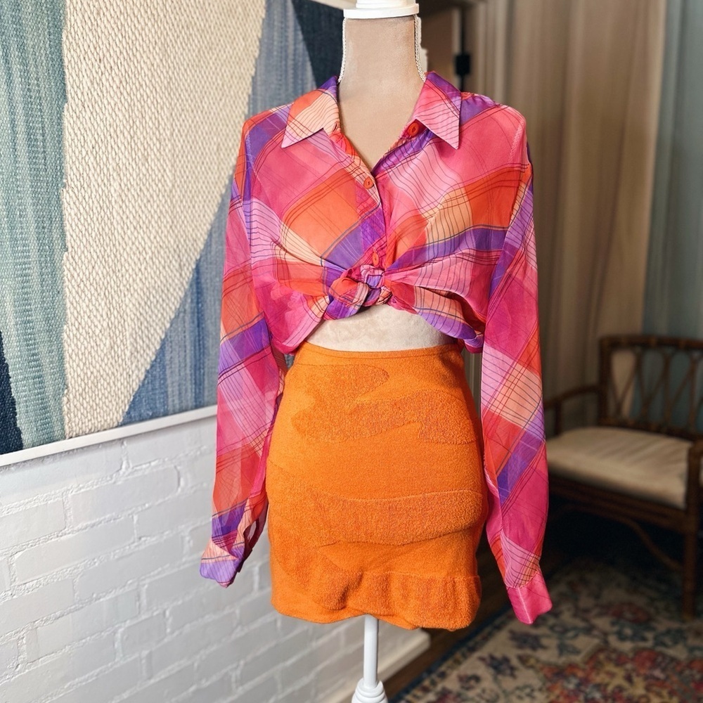 Le Lis Orange Terry Cloth Bodycon Mini Skirt